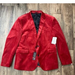 JF J Ferrar Velvet Sports Coat Evening Blazer Mens Size 46 Reg Red